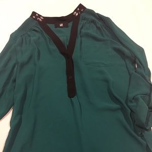 Bright Coral Green Blouse